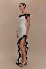Arielle Off Shoulder Ruffle Midi Dress - Ivory/Black