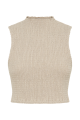 Emanuelle Sleeveless Linen Shirring Top - Natural
