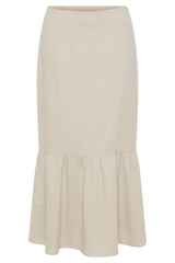Venezia Linen Midi Skirt With Ruffle - Natural