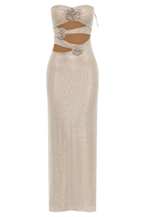 Stassie Strapless Rose Diamante Maxi Dress - Nude