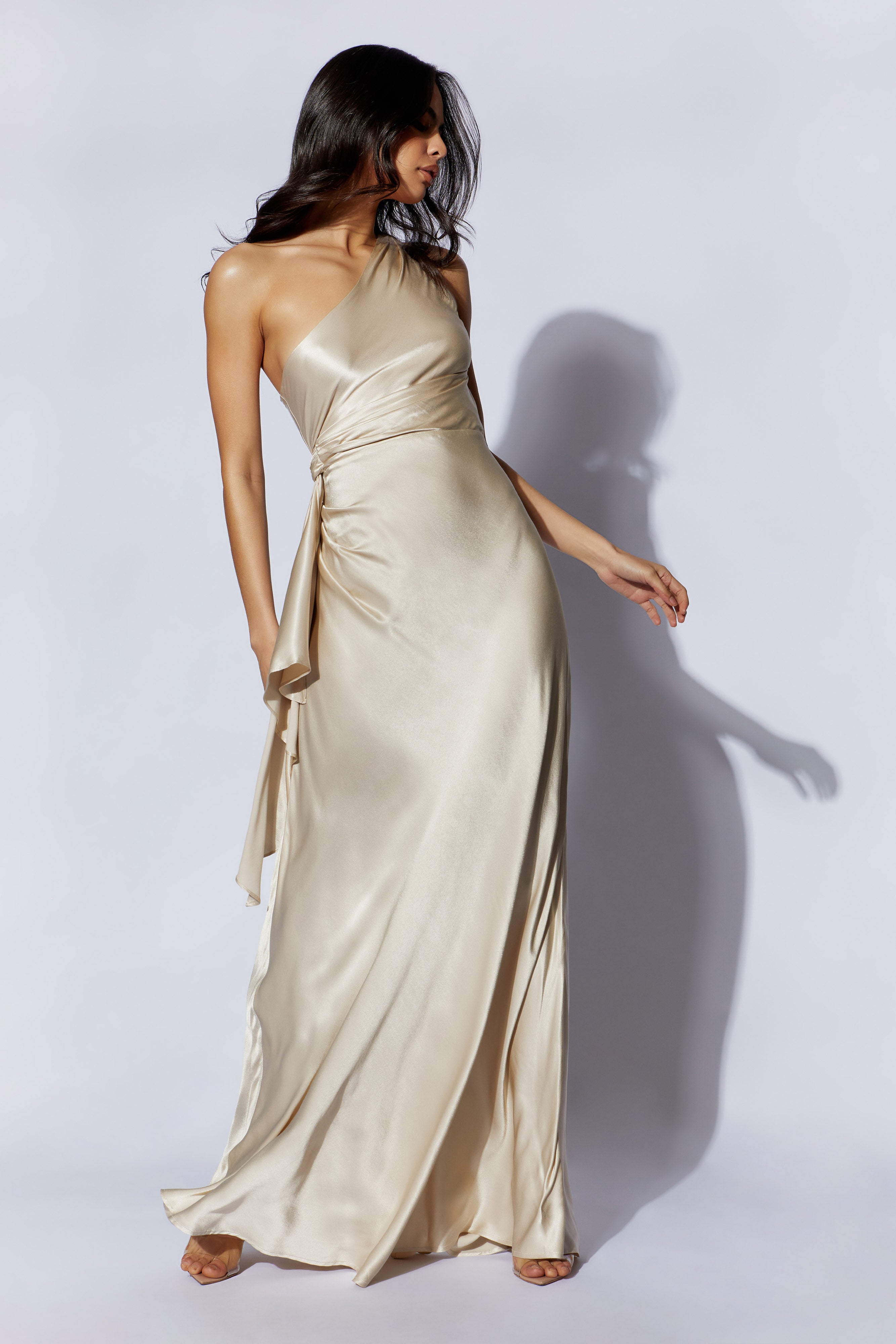 Calliope One Shoulder Maxi Dress - Blush Gold