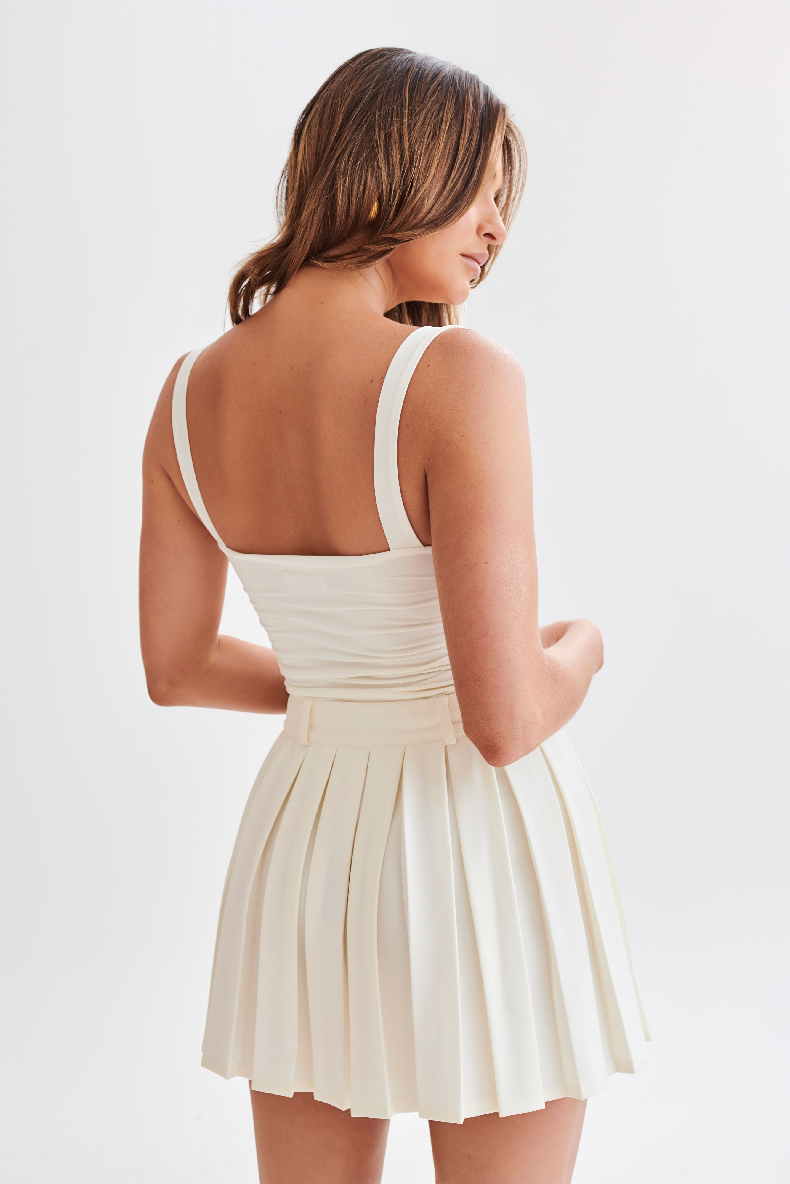 Hailey Slinky Long Line Sweetheart Top - Ivory