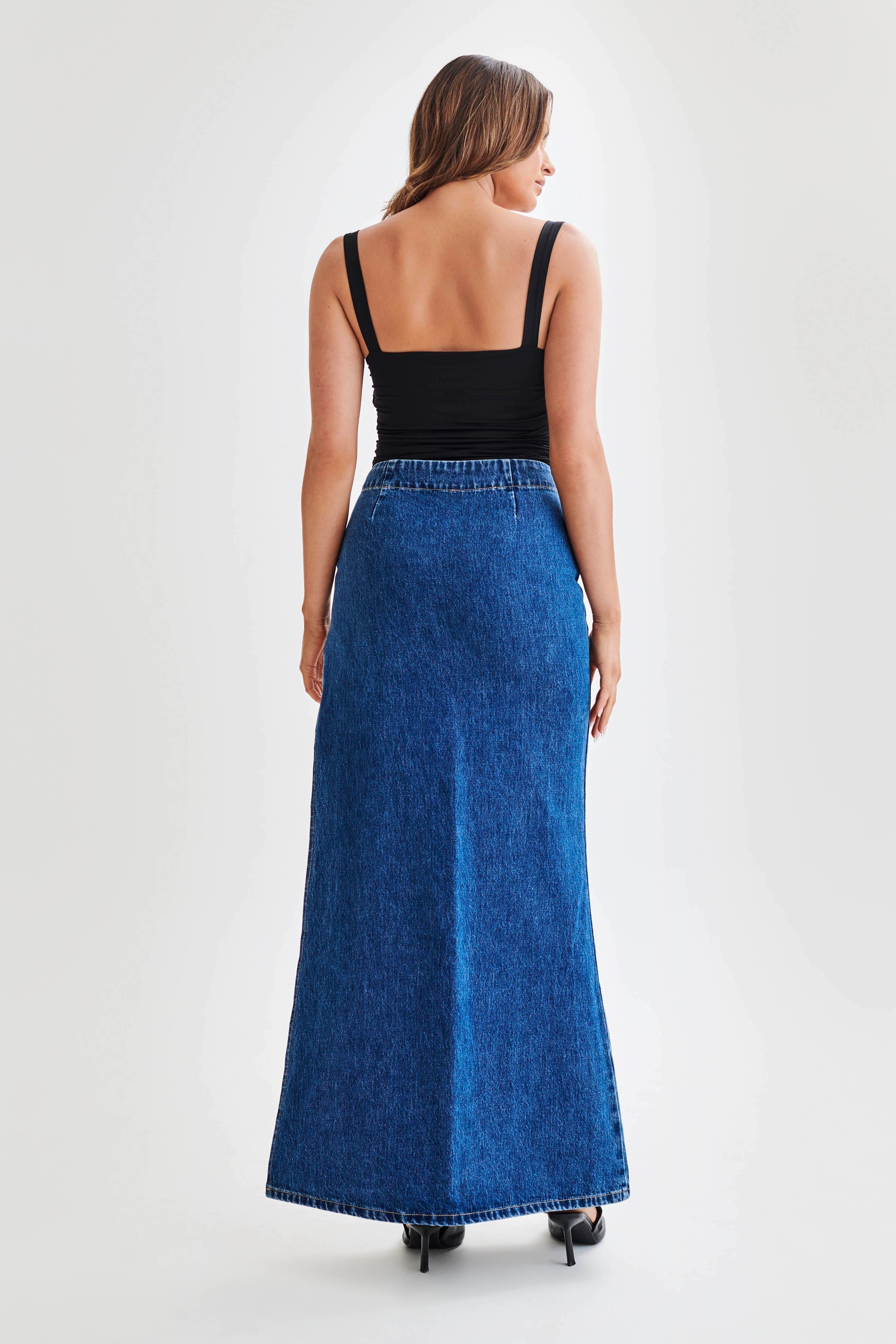 Hailey Slinky Long Line Sweetheart Top - Black