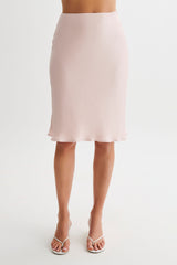 Allegra Satin Knee Length Skirt - Pale Pink