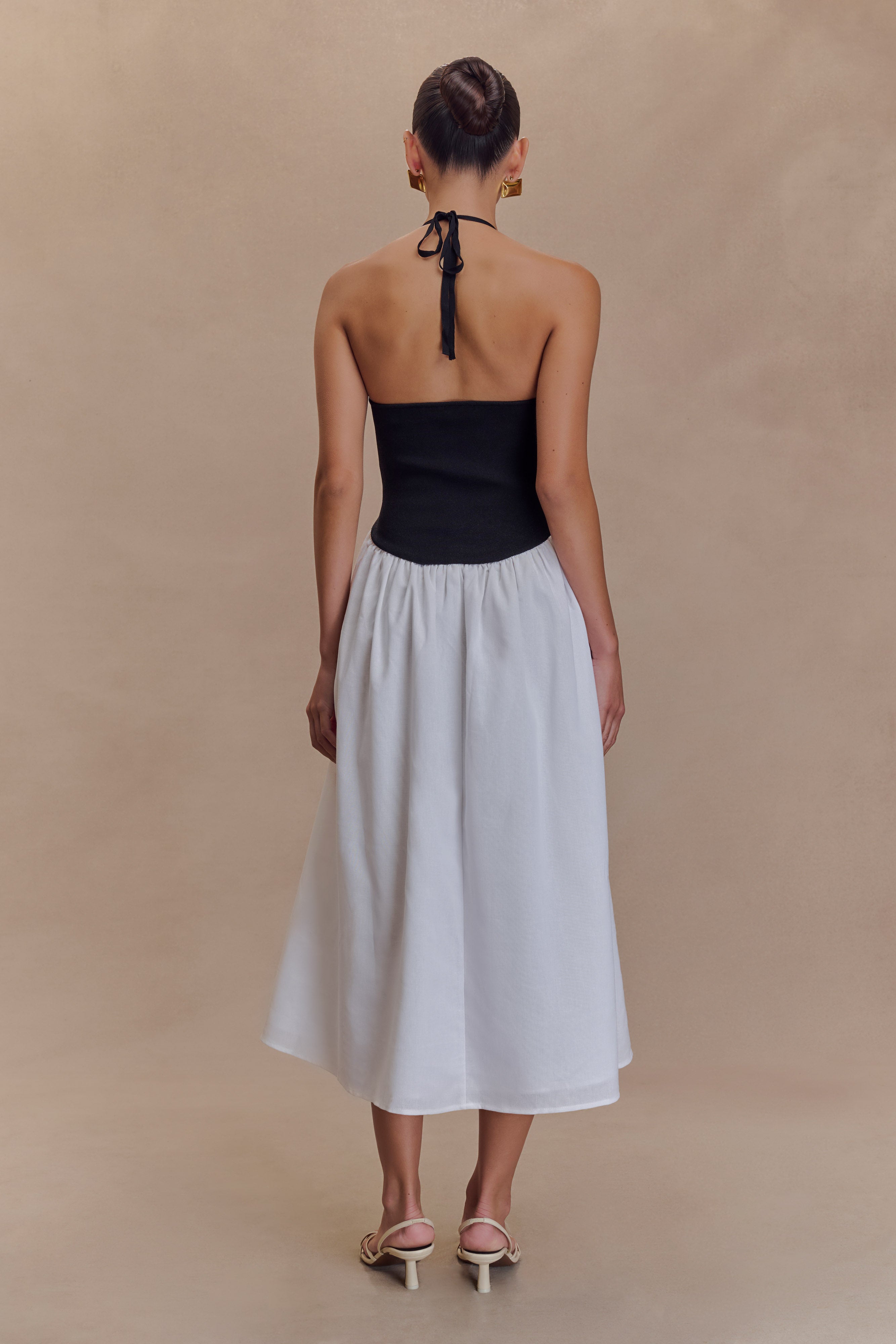 Katie Knit And Linen Midi Dress - Black/White