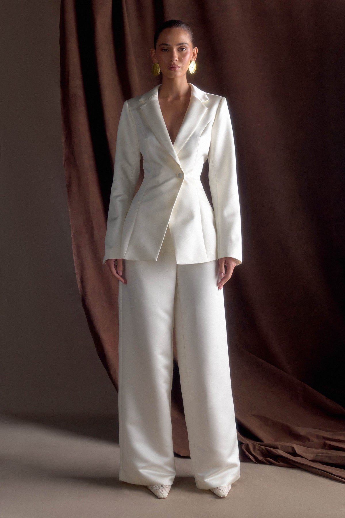 Ada Satin Straight Leg Pant - Ivory