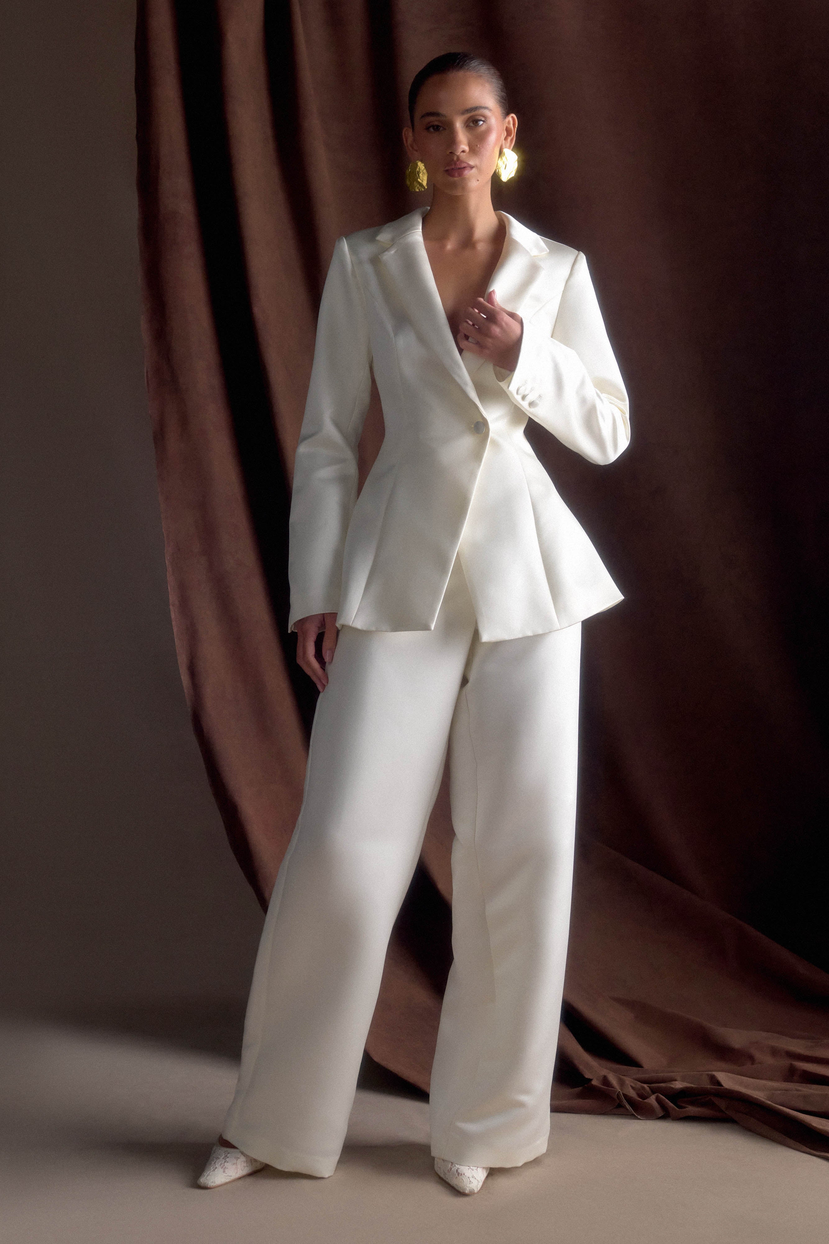 Ada Satin Straight Leg Pant - Ivory