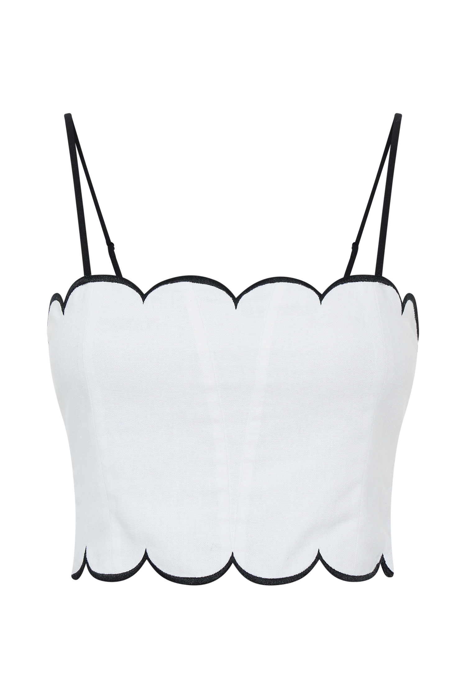 Alessio Scalloped Linen Top - Ivory