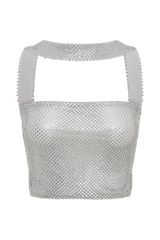 Agnes Diamante Mesh Halter Top - Silver