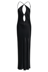 Lucia Satin Cut Out Maxi Dress - Black