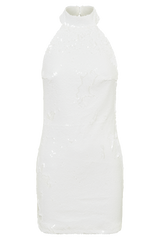 Jayne Sequin Halter Mini Dress - White