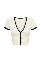 Jolene Contrast Button Up Knit Top - White