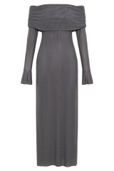 Marcel Off Shoulder Diamante Maxi Dress - Gunmetal