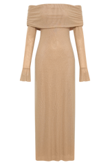 Marcel Off Shoulder Diamante Maxi Dress - Nude