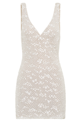 Louanne Daisy Beaded Mini Dress - White