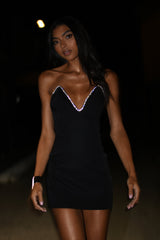 Madi Suiting Mini Dress With Diamante Rope - Black